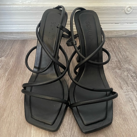 Schutz Women's Lovi Leather High Hill Sandals Stiletto Shoe Black - Picture 2 of 3